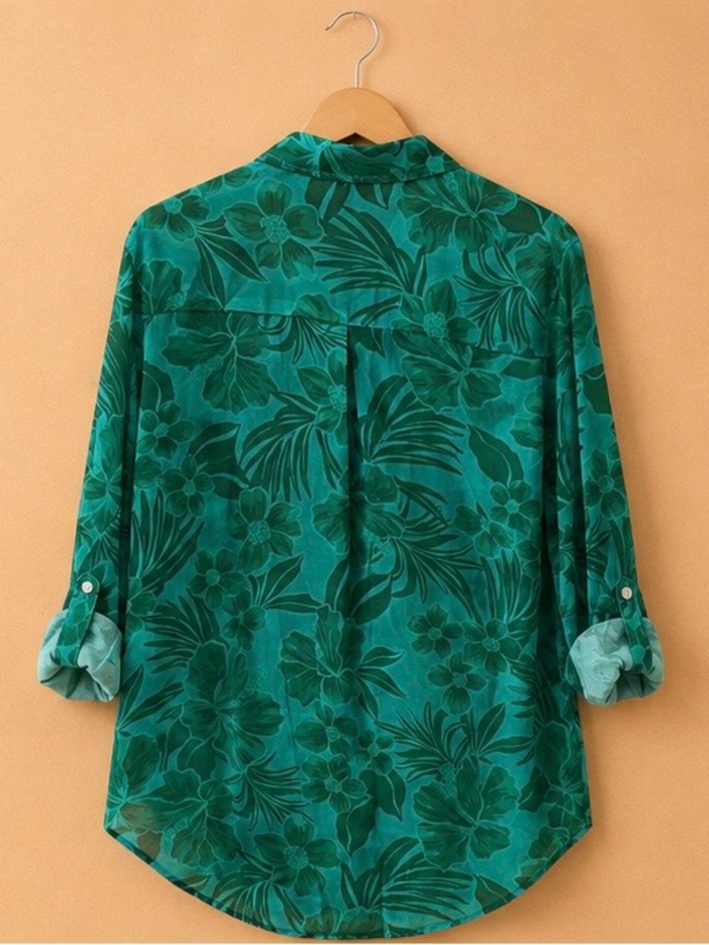 Teal Floral Print Tunic Top with Button Tab - Picture 2 of 5